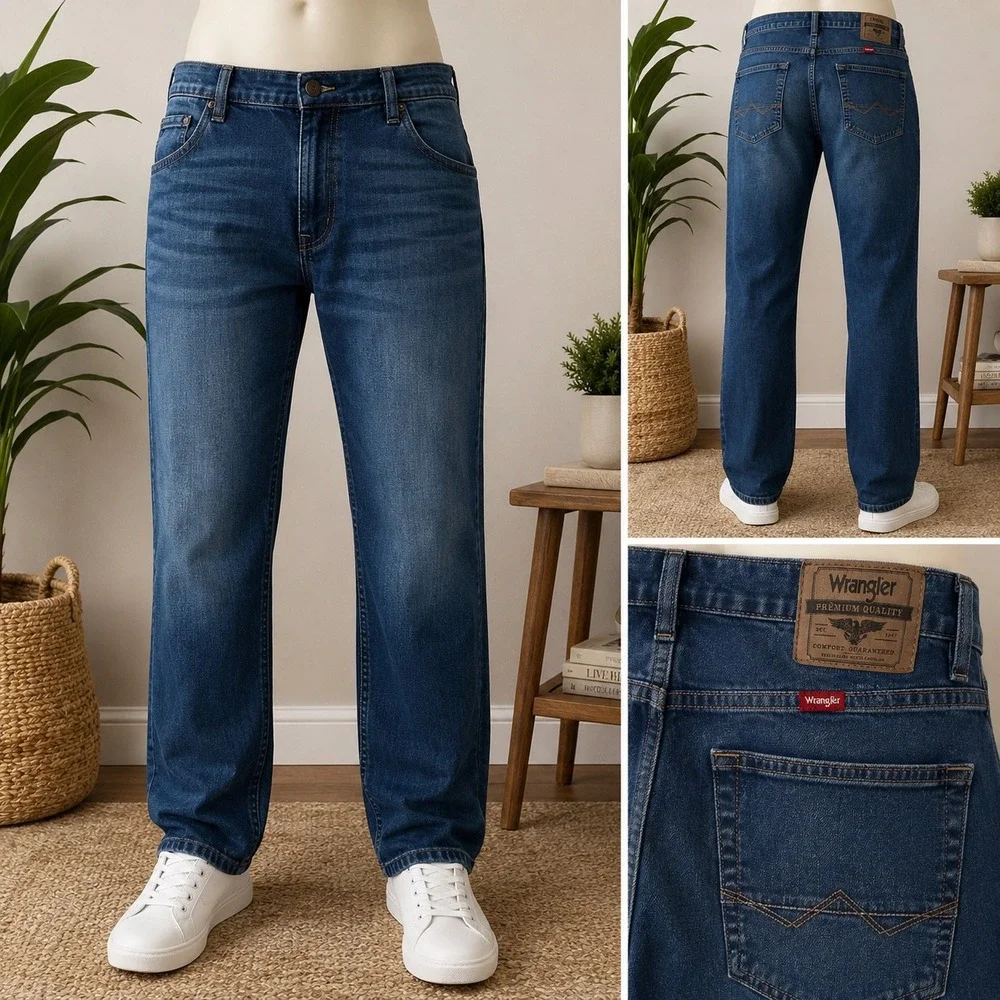 Wrangler Athletic Fit Mens Blue Jeans Medium Wash Denim 42x30 1090ATWHF